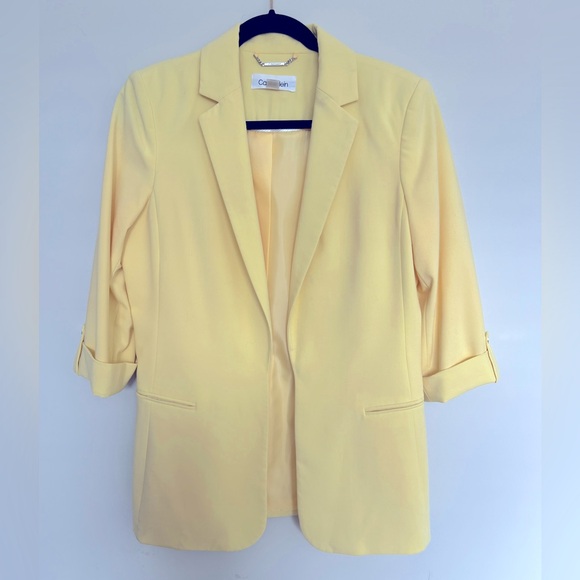🍭 Calvin Klein Open Front Blazer yellow Size S - Picture 2 of 8